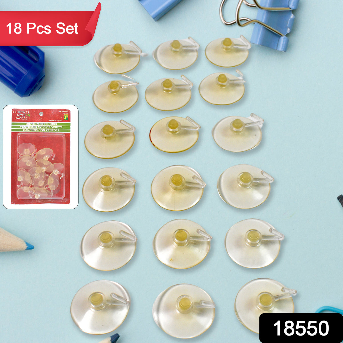 Transparent Rubber Vacuum Sucker Suction Cup Hooks (18 Pcs Set)