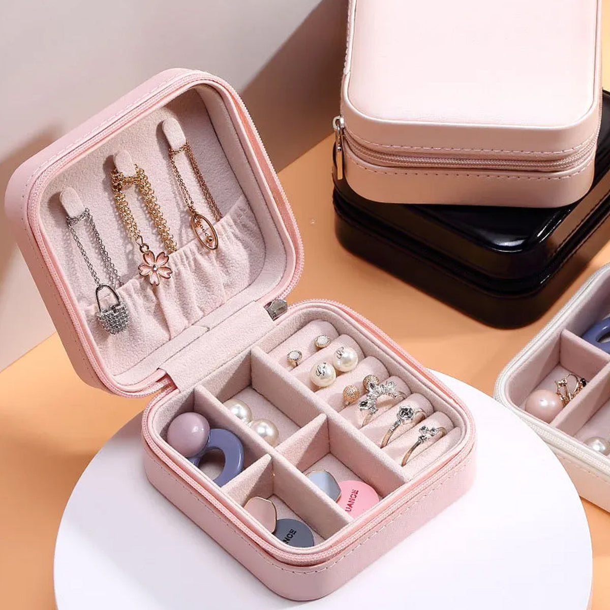 Jewellery Box For Women Mini Portable Jewelry Box Organiserpu Leather Jewlerrying Display Holder Small Travel Jewellery Box For Girls Women Mother Daughte Travel Ring Pendant Earring Necklace Storage Case