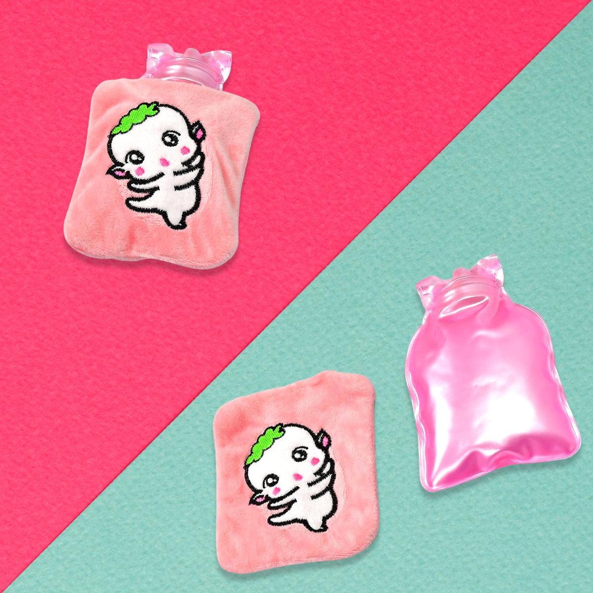 Pink Cartoon Small Hot Water Bag With Cover For Pain Relief Neck Shoulder Pain And Hand Feet Warmer Menstrual Cramps.