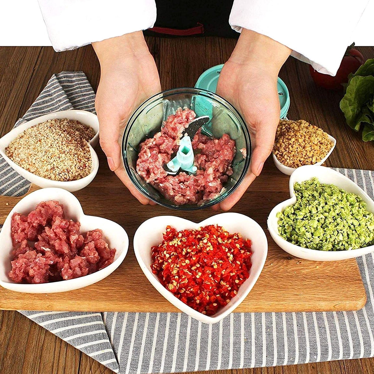 6 Blade 2in1 Manual Food Chopper Compact  Powerful Hand Held Vegetable Chopper (1000ml)