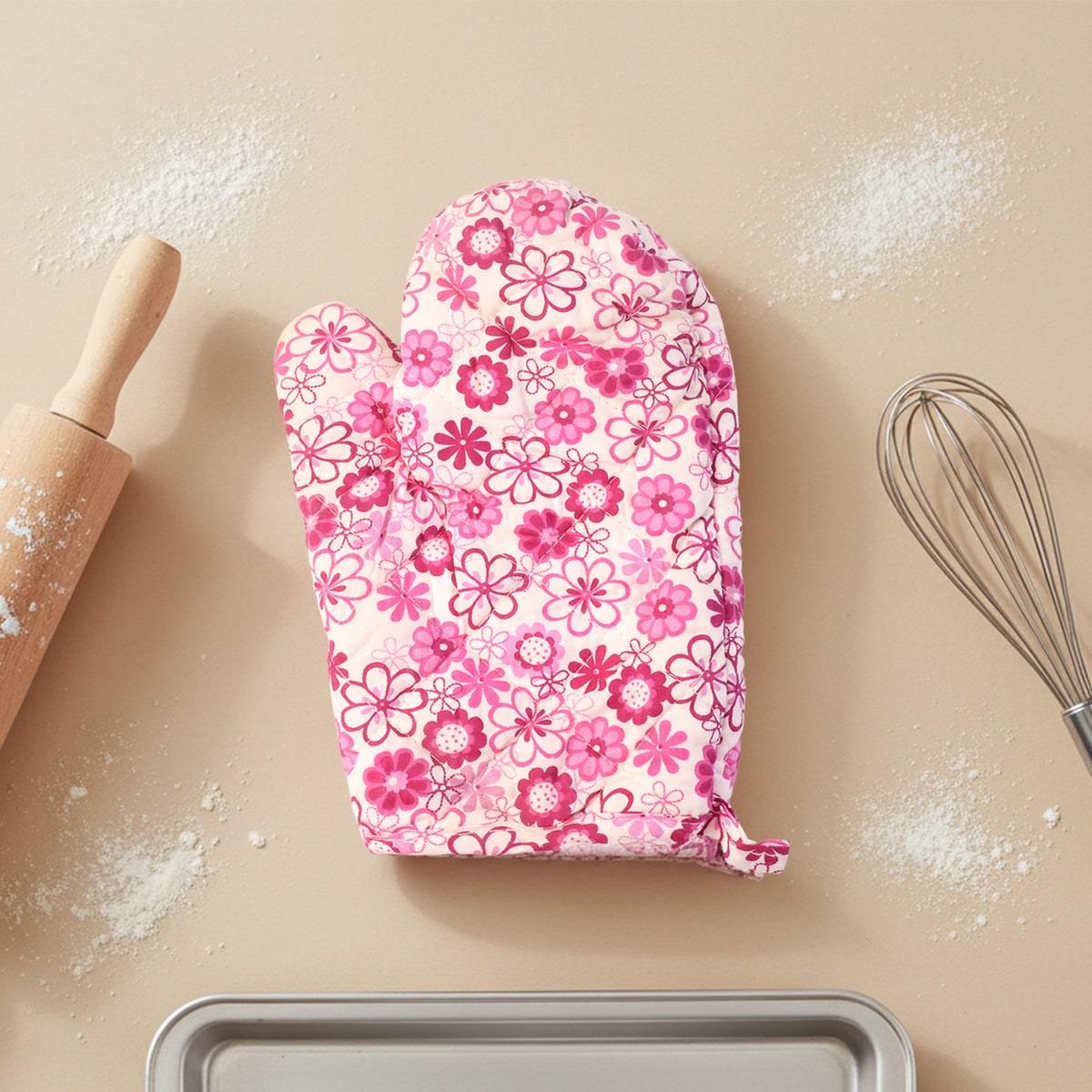 Designer Multicoloured Oven Mitt And Pot Holder (24 Cm)