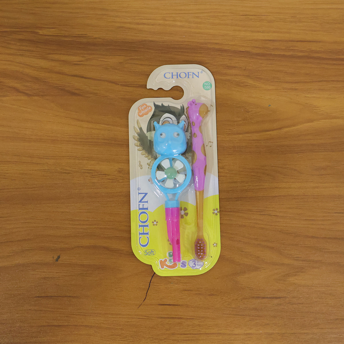 Kids Toothbrush With Cartoon Whistle Fan (2 Pc Set)