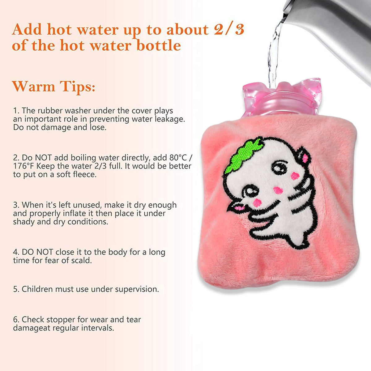 Pink Cartoon Small Hot Water Bag With Cover For Pain Relief Neck Shoulder Pain And Hand Feet Warmer Menstrual Cramps.