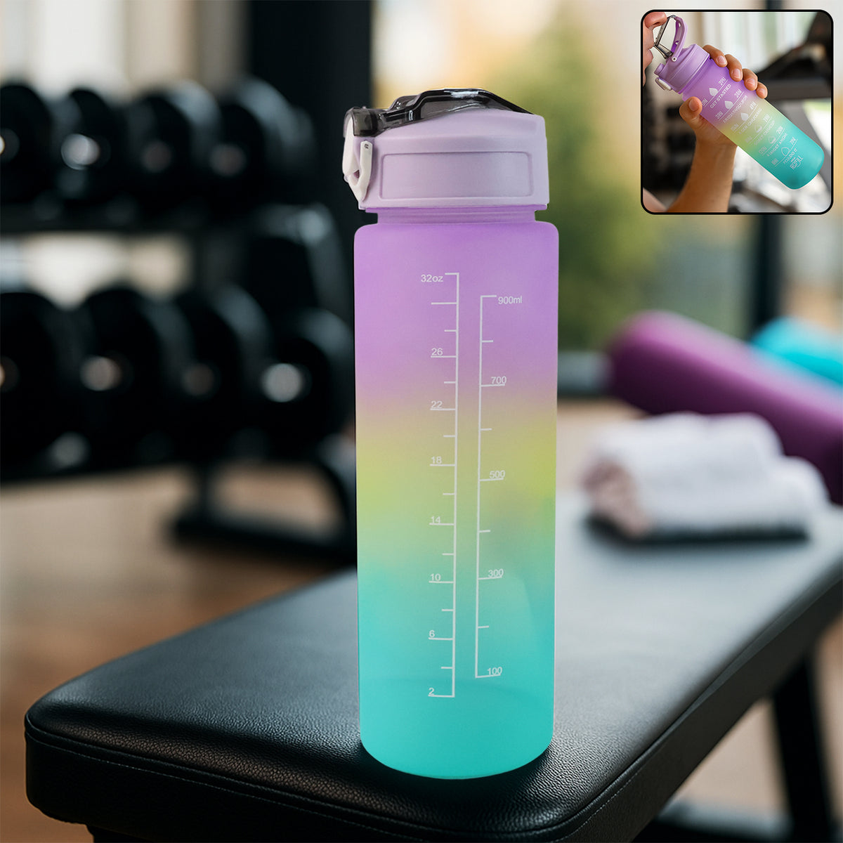 Motivational Water Bottle With Straw  Time Marker Bpa-free Tritan Portable Gym Water Bottle Leakproof Reusable Special Design For Your Sports Activity Hiking Camping
