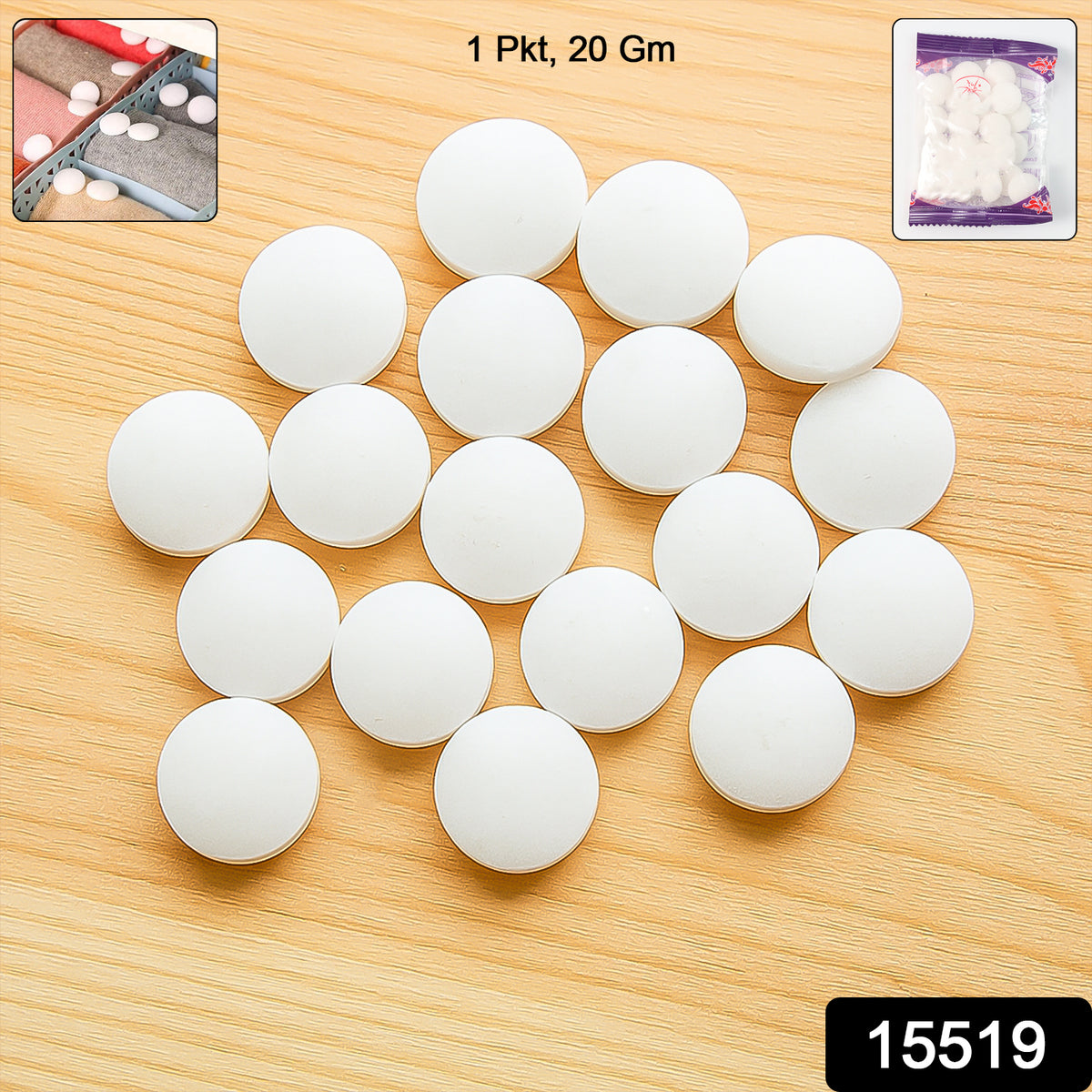 Premium Naphthalene Mothballs  Cupboard Deodorizer Tablets (1 Packet  20 Gm)