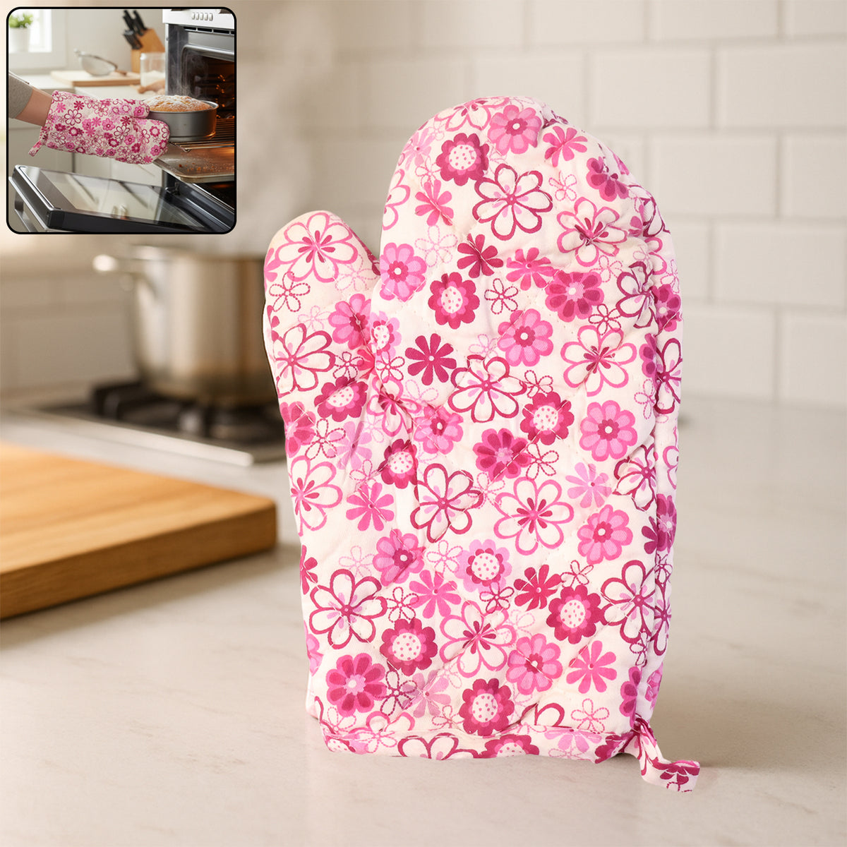 Designer Multicoloured Oven Mitt And Pot Holder (24 Cm)