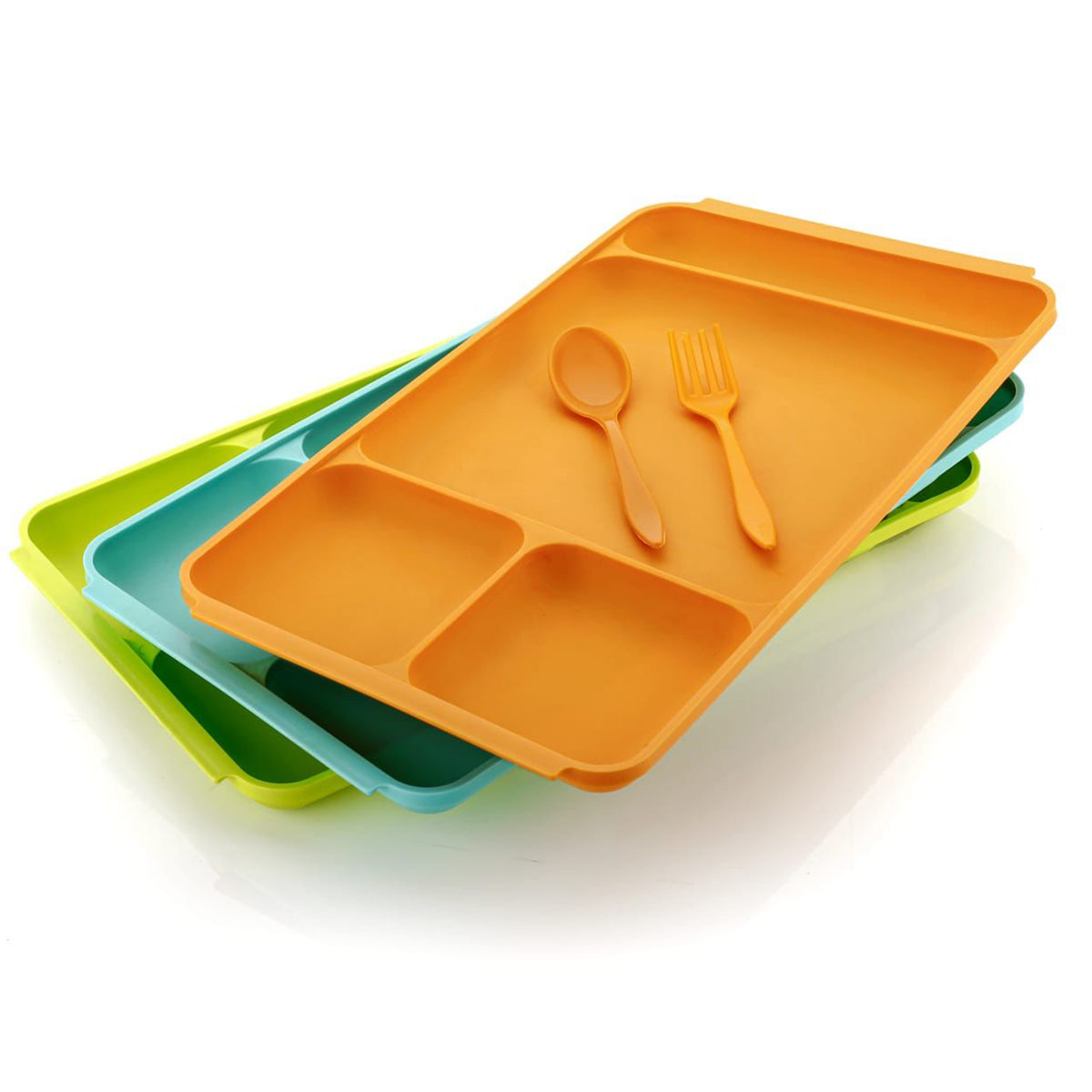 4compartment Dish With Spoon And Fork(1 Dish Set With 1spoon And 1fork) Dinner Plate Plastic Compartment Plate Pav Bhaji Plate 4-compartments Divided Plastic Food Plate.
