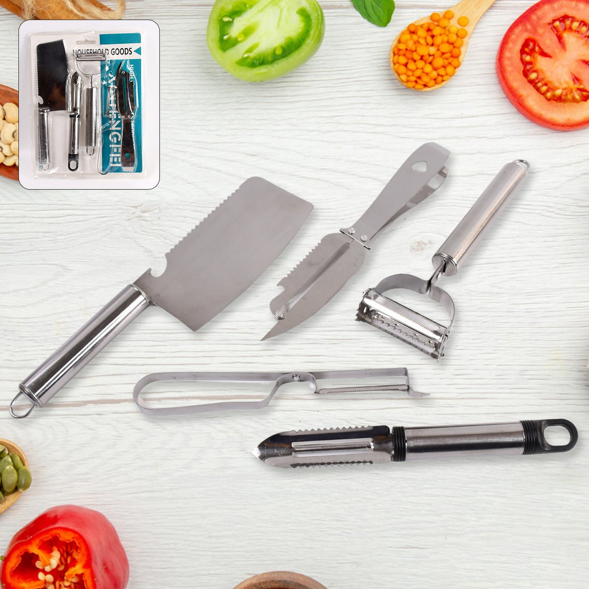 Multifunctional Peeler Grater Fruit Peeler Kitchen Household Gadget Set (5 Pc Set)