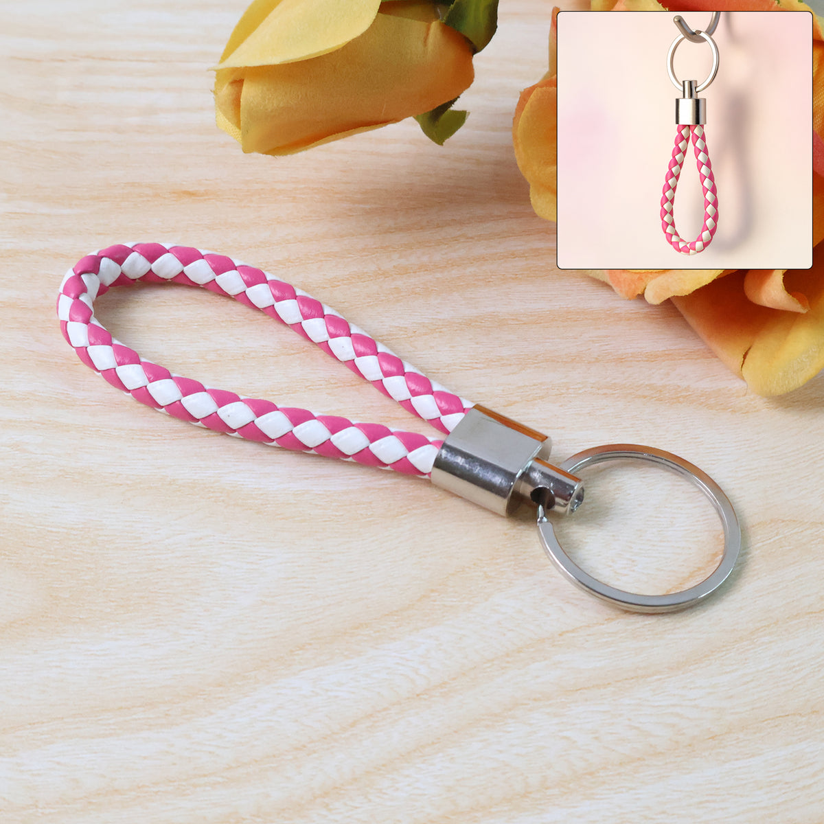 Leather Style Keychain With Metal Ring - (1 Pc)