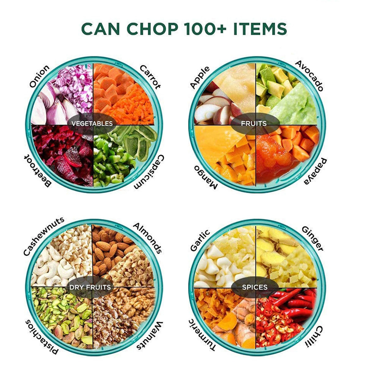 6 Blade 2in1 Manual Food Chopper Compact  Powerful Hand Held Vegetable Chopper (1000ml)