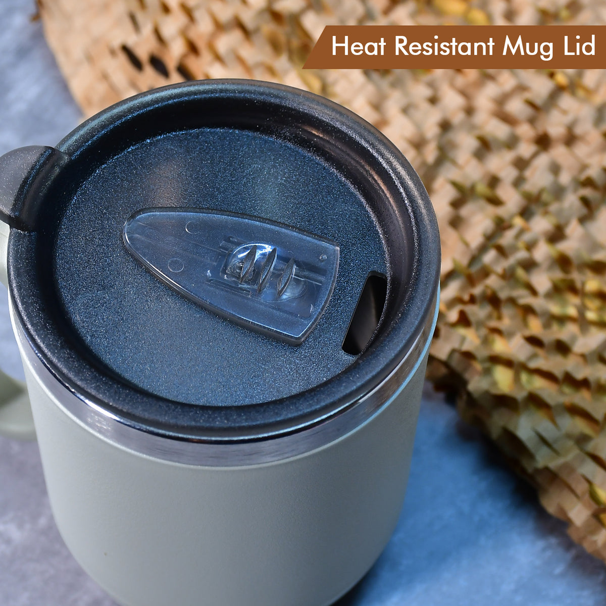 Ganesh Premium Stainless Steel Coffee Mug With Heat Resistant Mug Lid. Approx 400ml Mug.