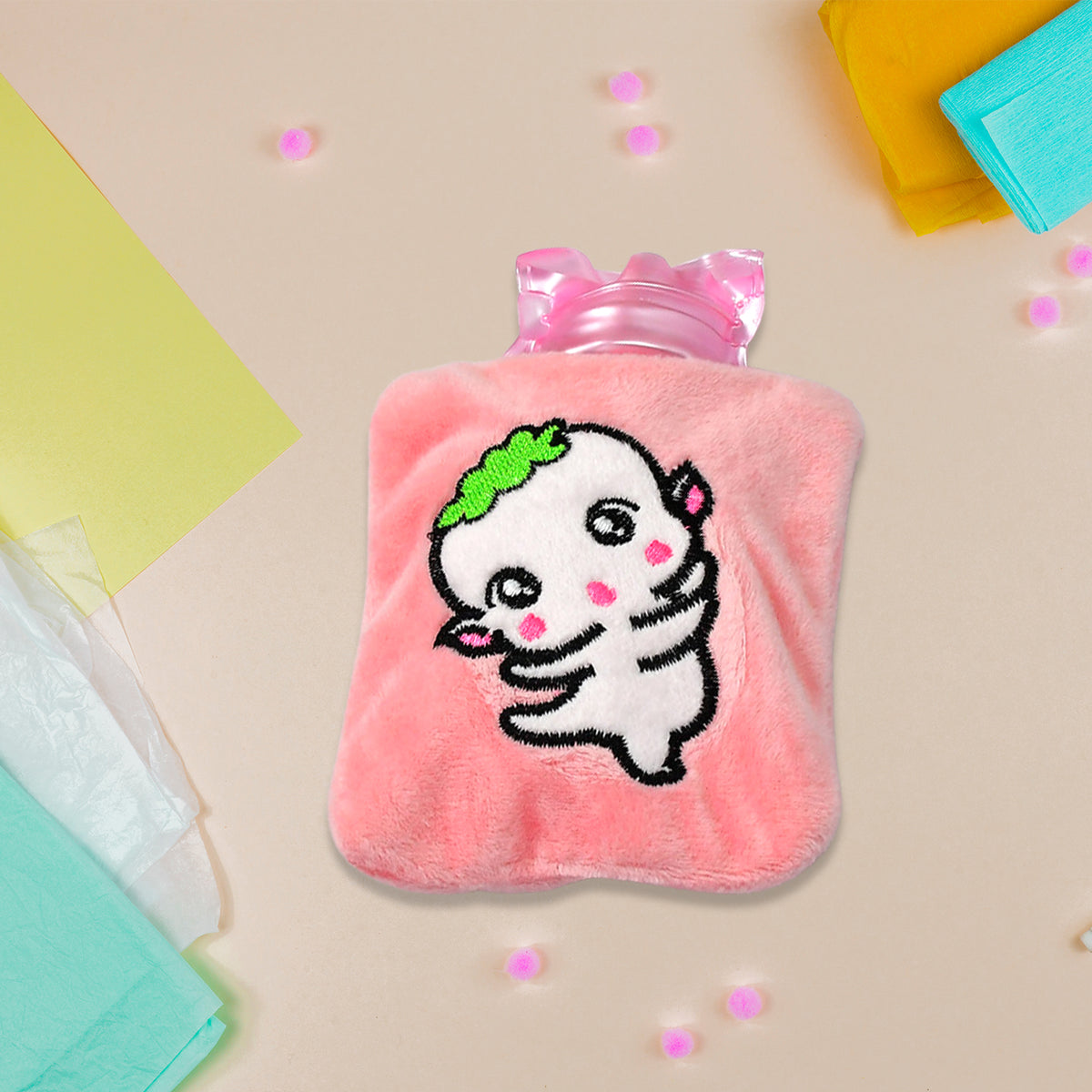 Pink Cartoon Small Hot Water Bag With Cover For Pain Relief Neck Shoulder Pain And Hand Feet Warmer Menstrual Cramps.