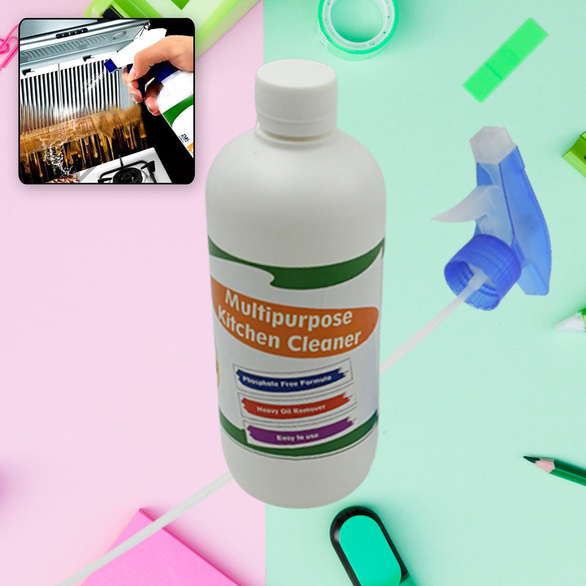 Kitchen Cleaner Spray Oil  Grease Stain Remover Stove  Chimney Cleaner Spray Non-flammable Nontoxic Magic Degreaser Spray For Kitchen Gas Stove Cleaning Spray (Approx 500ml)