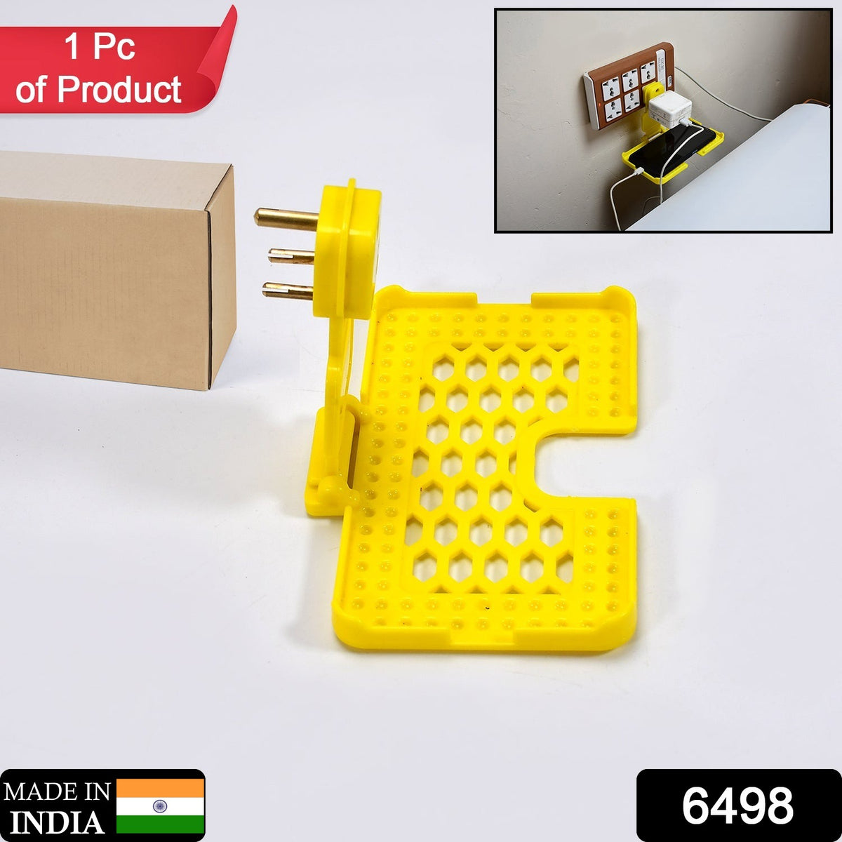 Multi-purpose Wall Holder Stand For Charging Mobile Just Fit In Socket And Hang (Yellow)