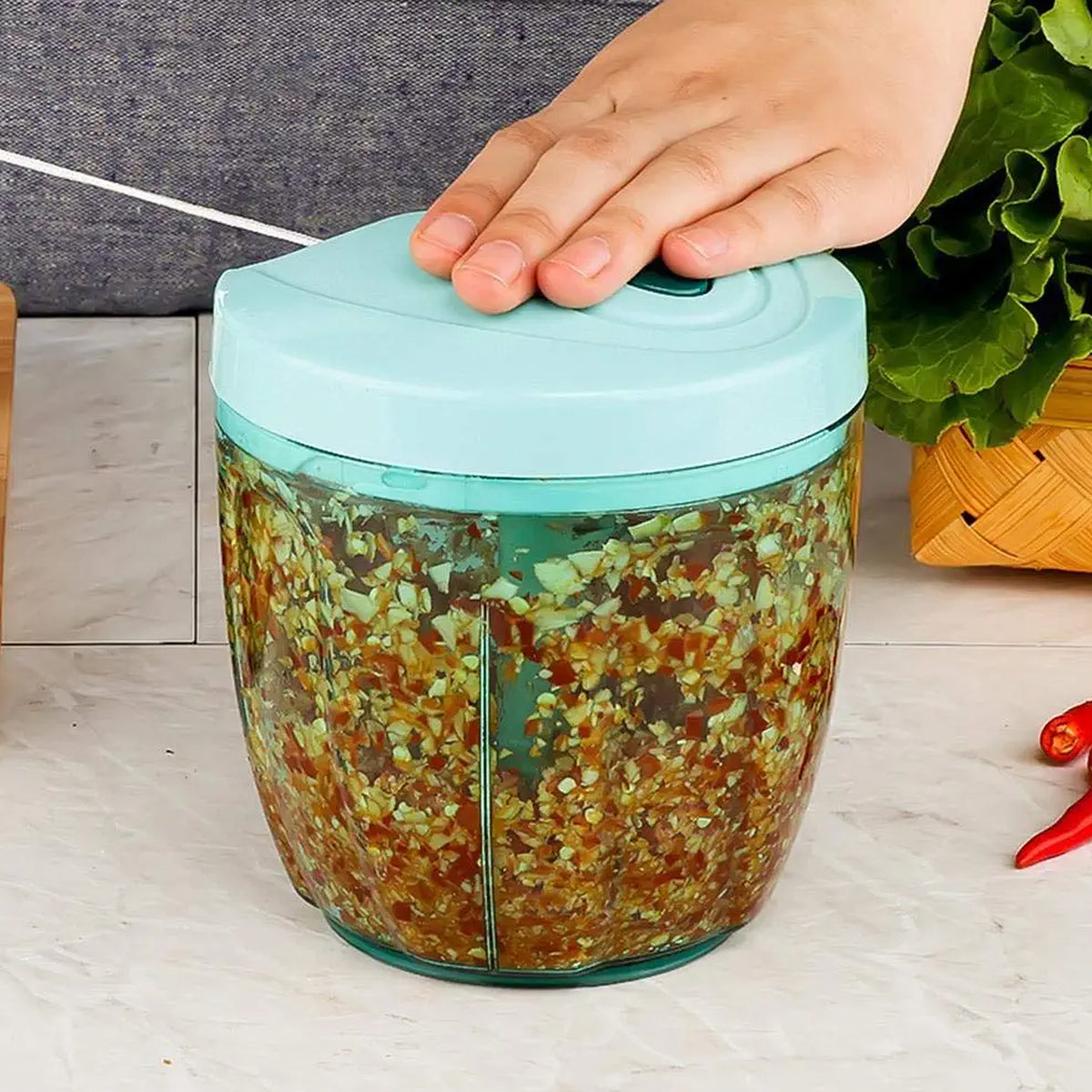 6 Blade 2in1 Manual Food Chopper Compact  Powerful Hand Held Vegetable Chopper (1000ml)