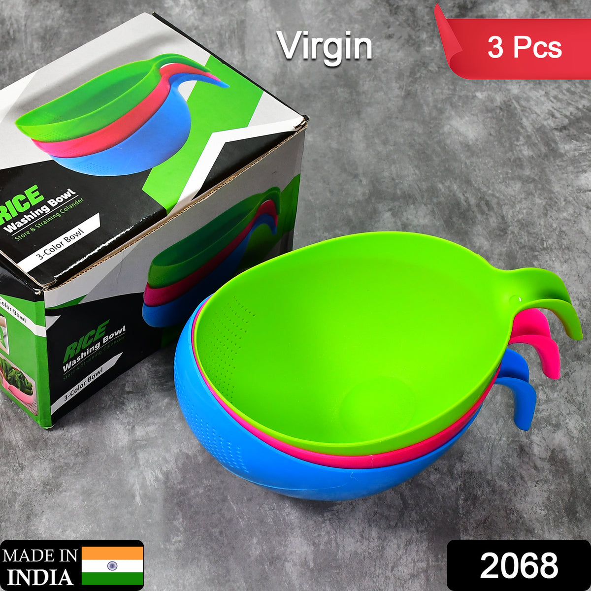 Plastic Rice Bowlfood Strainer Thick Drain Basket With Handle For Rice Vegetable  Fruit (Set Of 3pcs)