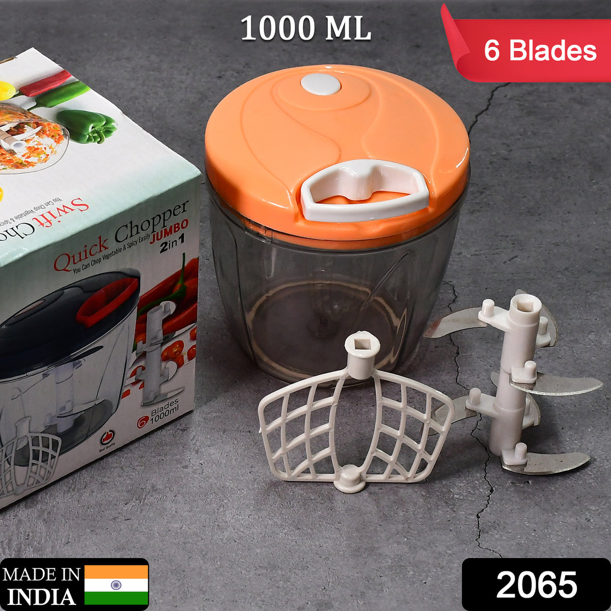 6 Blade 2in1 Manual Food Chopper Compact  Powerful Hand Held Vegetable Chopper (1000ml)