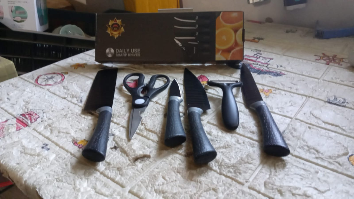 6 Pieces Professional Kitchen Knife Set Meat Knife Chefs Knife With Non-slip Handle For Home Kitchen And Restaurant With Chef Peeler And Scissor (Stainless Steel  6 Pcs Set)