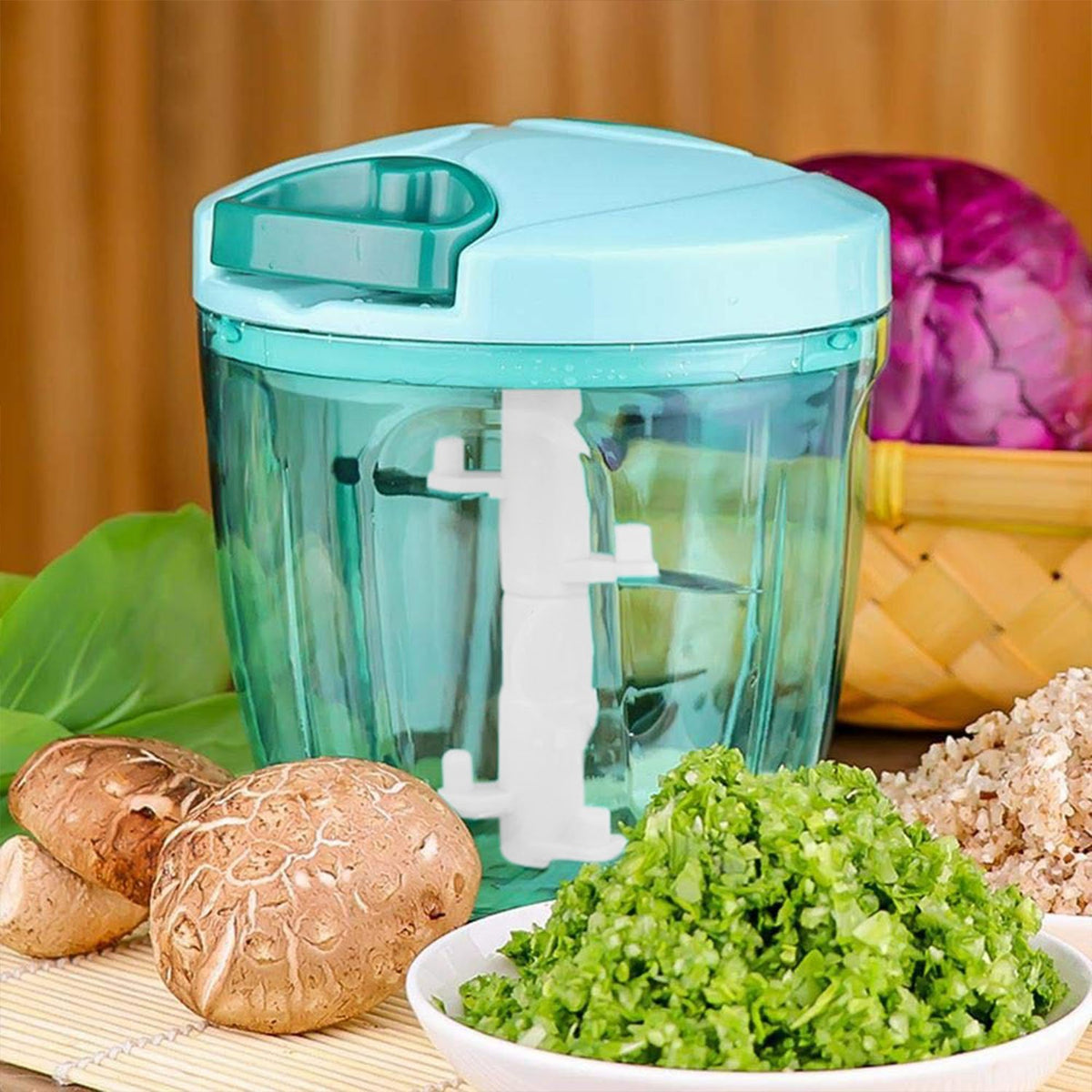 6 Blade 2in1 Manual Food Chopper Compact  Powerful Hand Held Vegetable Chopper (1000ml)