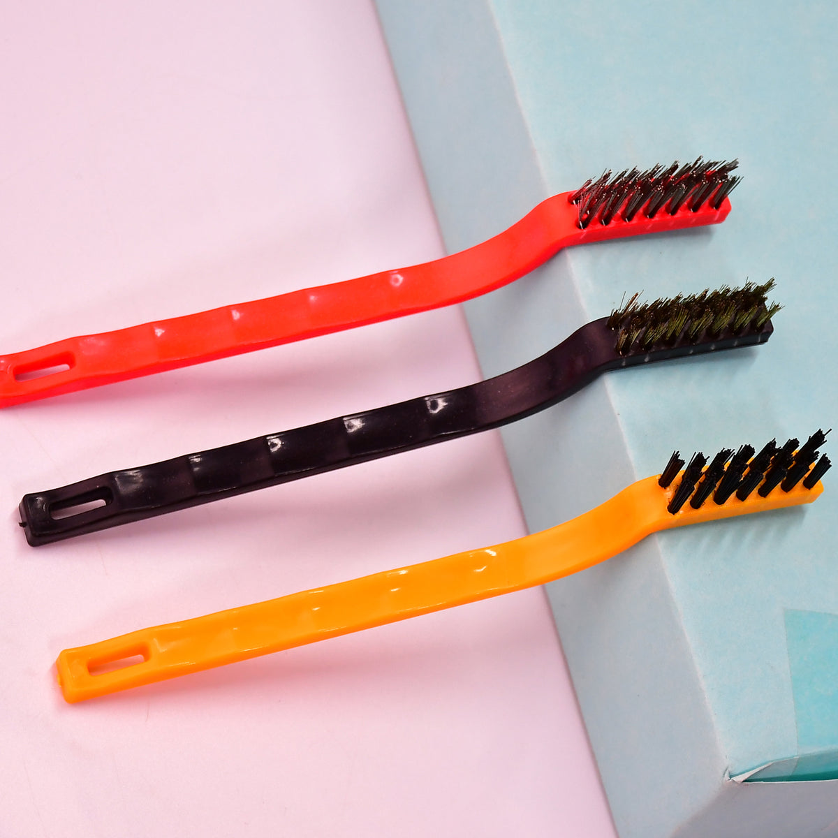 3pc  Mini Wire Brush Set Brass Nylon Stainless Steel Bristles Household Cleaning Brush For Gas Stove Smoke Machine Tool Burner Tiles Tap Rust Removal Welding Slag Dirt  Paint Scrubbing.