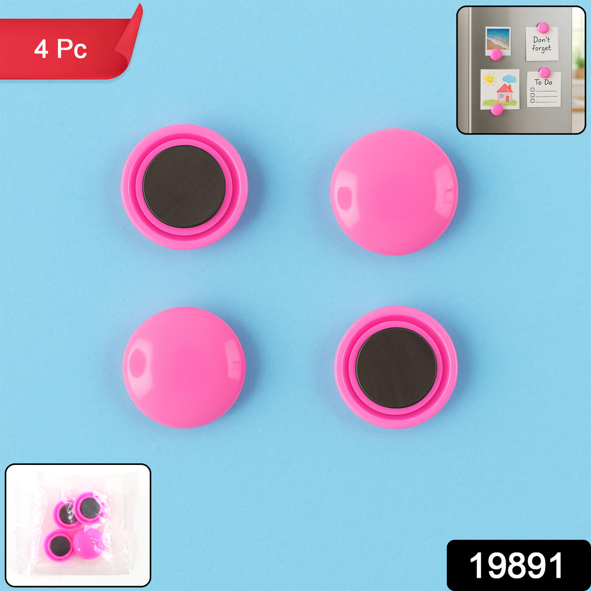 Round Fridge Magnets - (4 Pc  Set)
