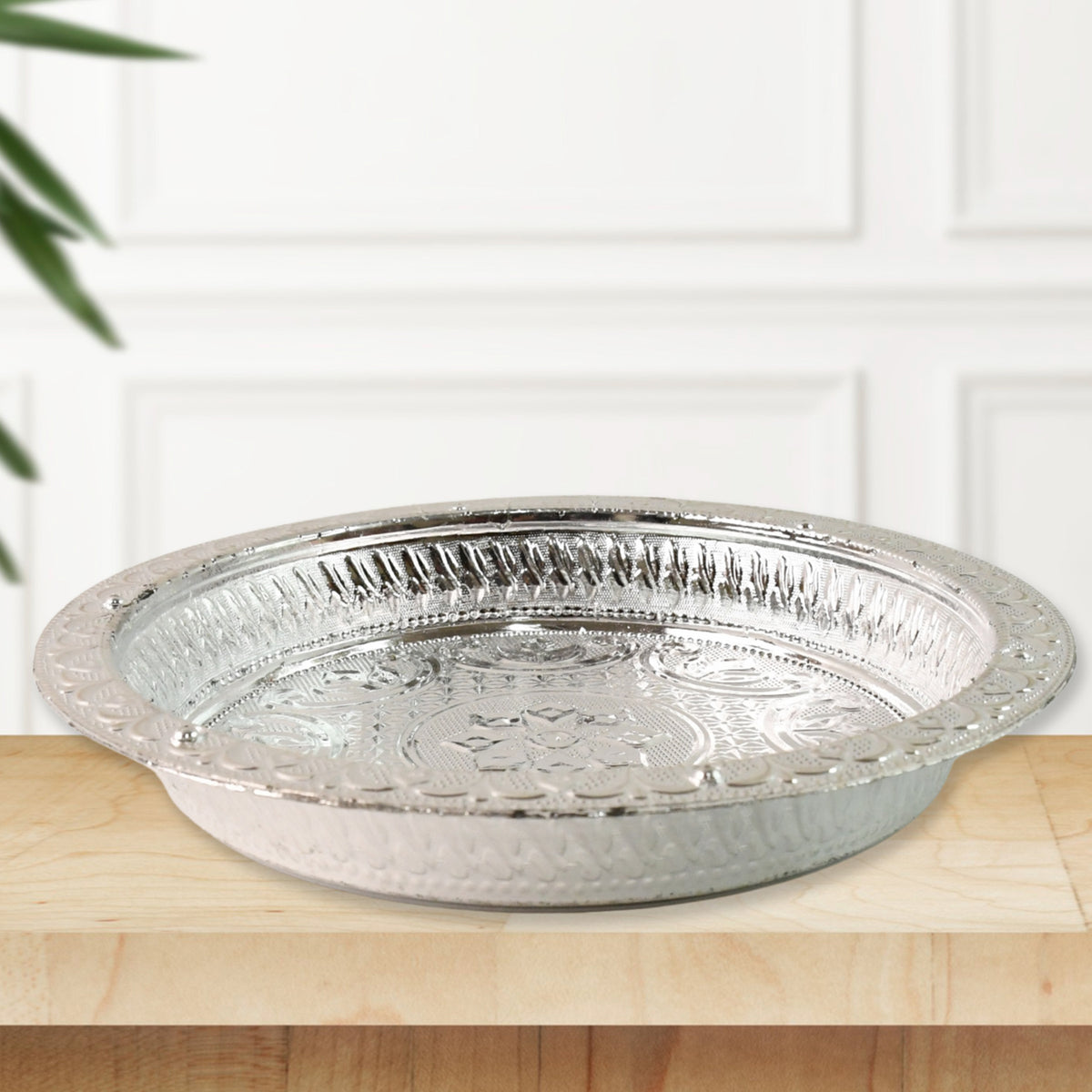 Traditional Silver Finish Plastic Pooja Thali (1 Pc)